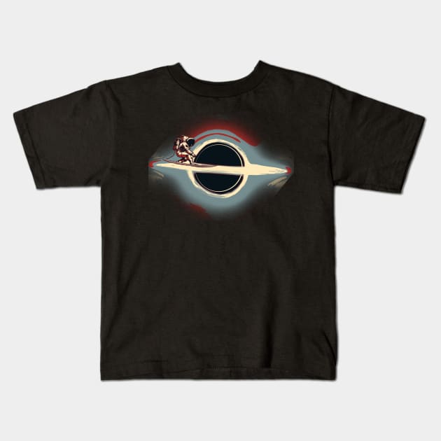 Astronaut Black Hole Surfing Kids T-Shirt by DesignArchitect